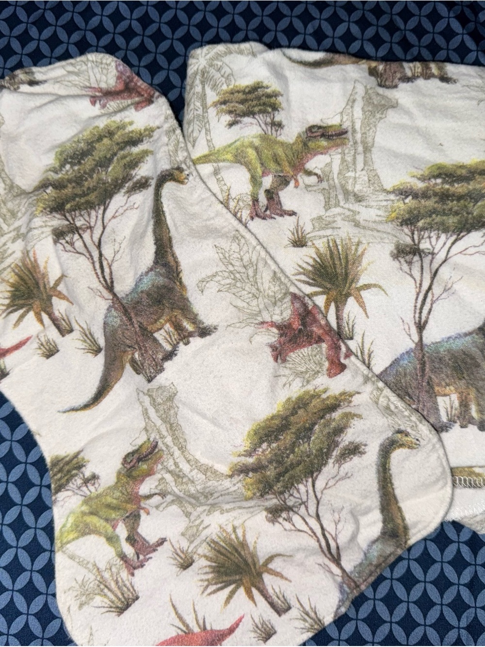 Baby Dinosaur Print Blanket & Burp Cloth - White with Green & Brown Dinosaurs